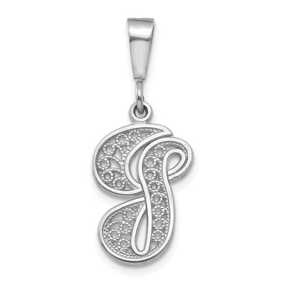 14k White Gold, Maci Collection, Filigree Script Initial G Pendant - Picture 1 of 4